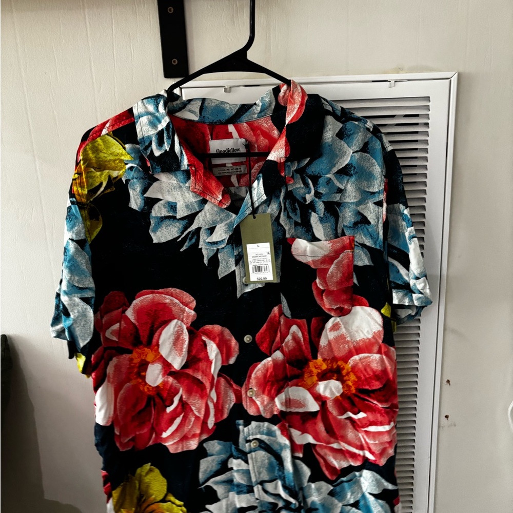 Goodfellow & Co Floral Button Down Shirt - Black, Red, Blue
